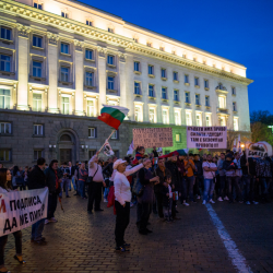 Anti-government protestors marching for the 138th consecutive evening at the Nezavisimost (Independence) Square, Sofia